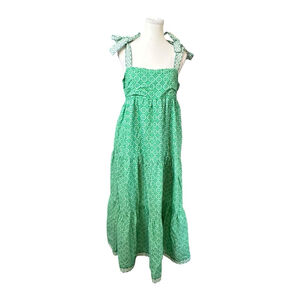 In Loom tiered boho cottage green maxi dress embroidered straps